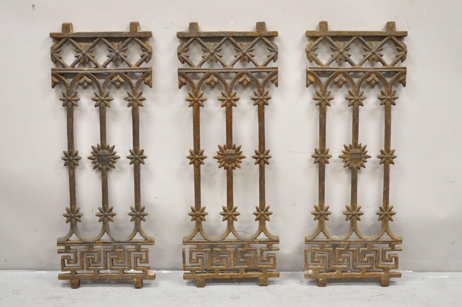 Antique Cast Iron Victorian Greek Key Sun Face Garden Fence Gate Decor - Each For Sale 4