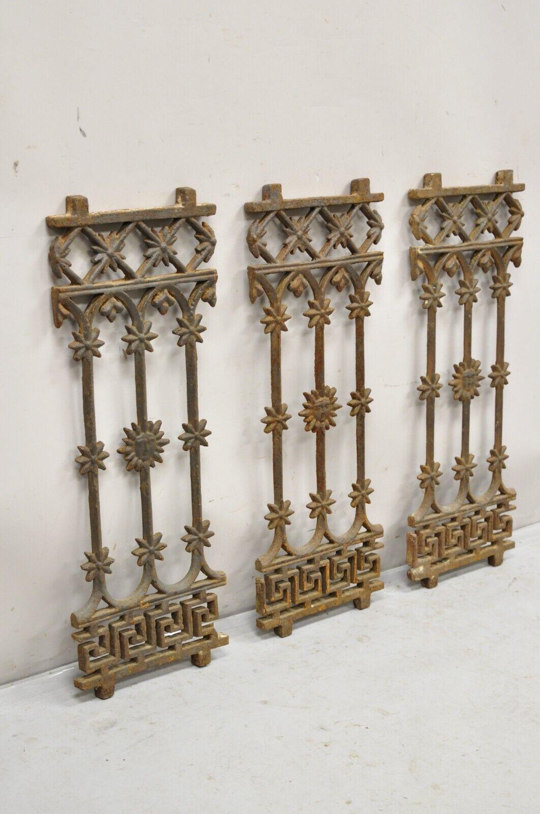 Antique Cast Iron Victorian Greek Key Sun Face Garden Fence Gate Decor - Each For Sale 5
