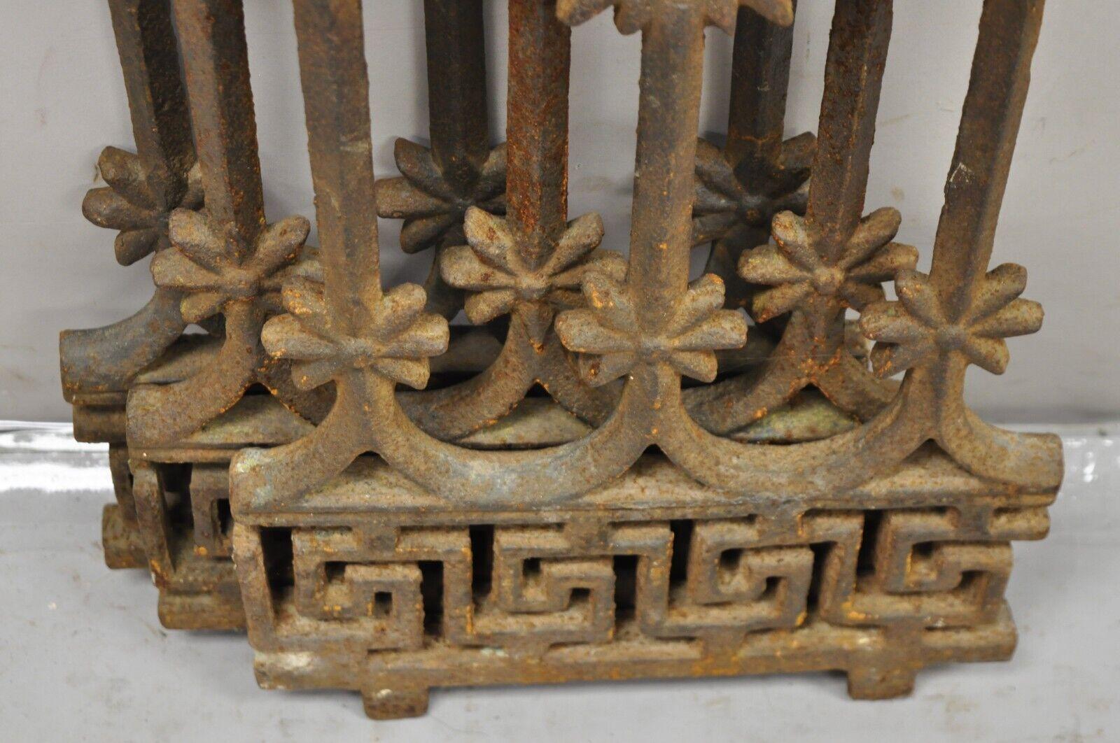 Antique Cast Iron Victorian Greek Key Sun Face Garden Fence Gate Decor - Each For Sale 3