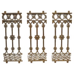 Used Cast Iron Victorian Greek Key Sun Face Garden Fence Gate Decor - Each