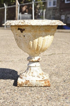 Antique Cast Iron Victorian White Painted Garden Urn Planter Pot