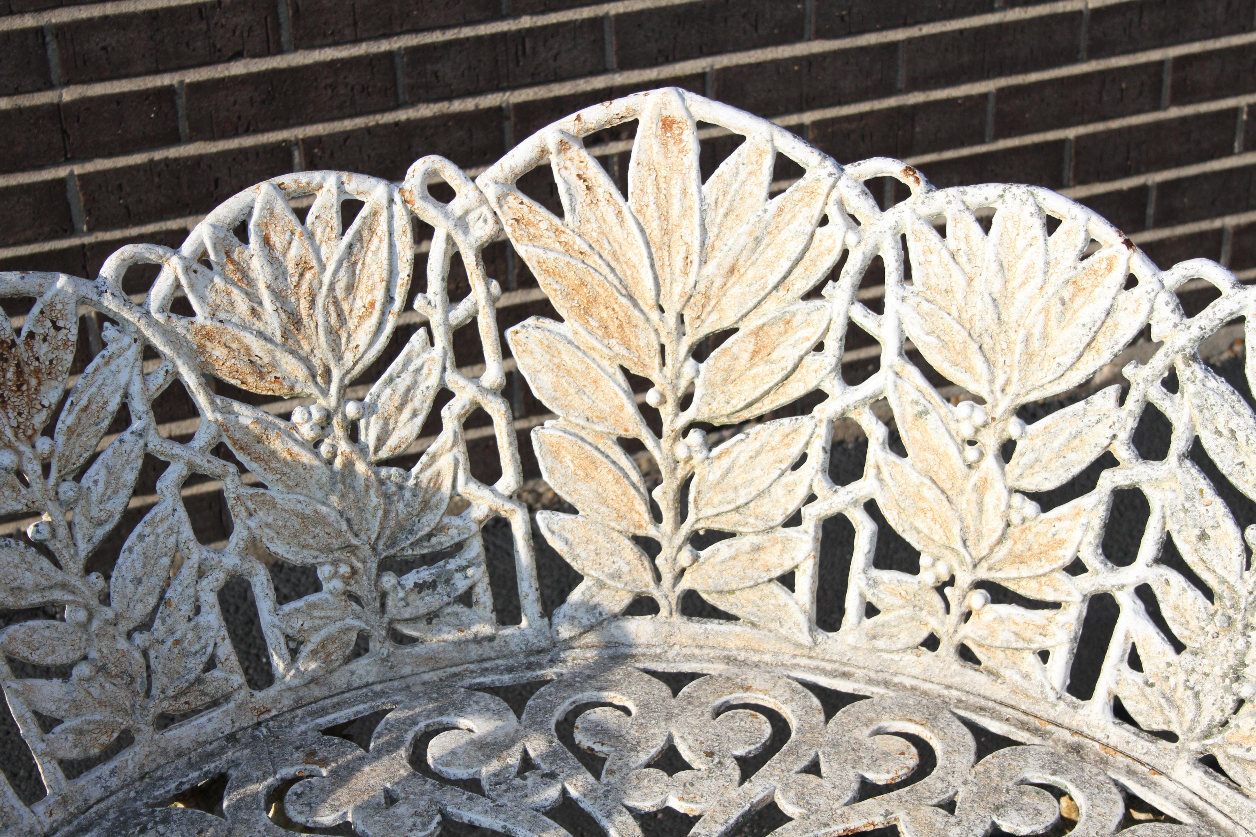 Antique Cast Iron White Laurel Pattern Griffin Patio, Garden Bench, or Settee 2