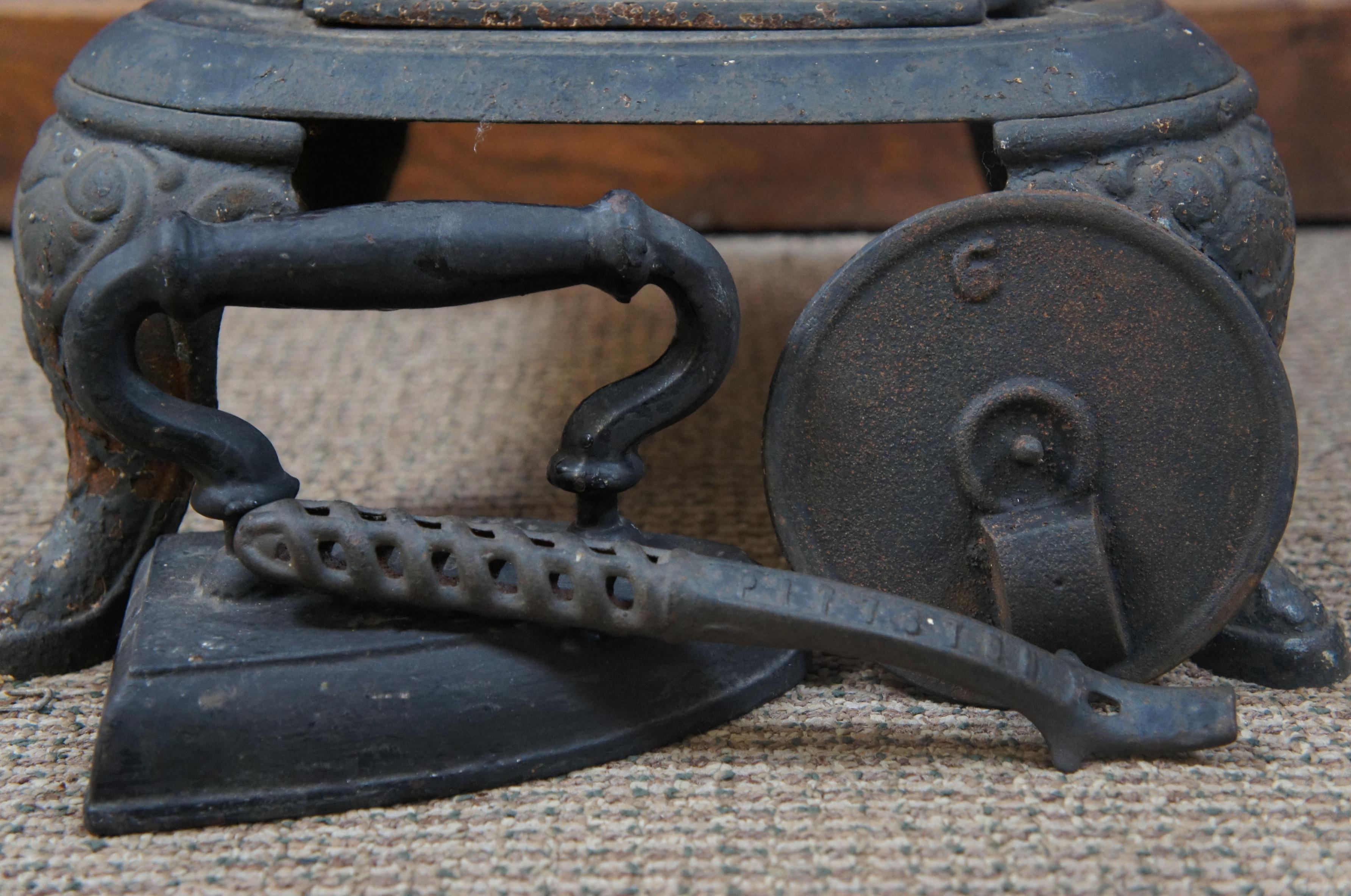 Antique Cast Iron Wood Burning Pot Belly Stove Railroad Sad Iron Stove Hook 3