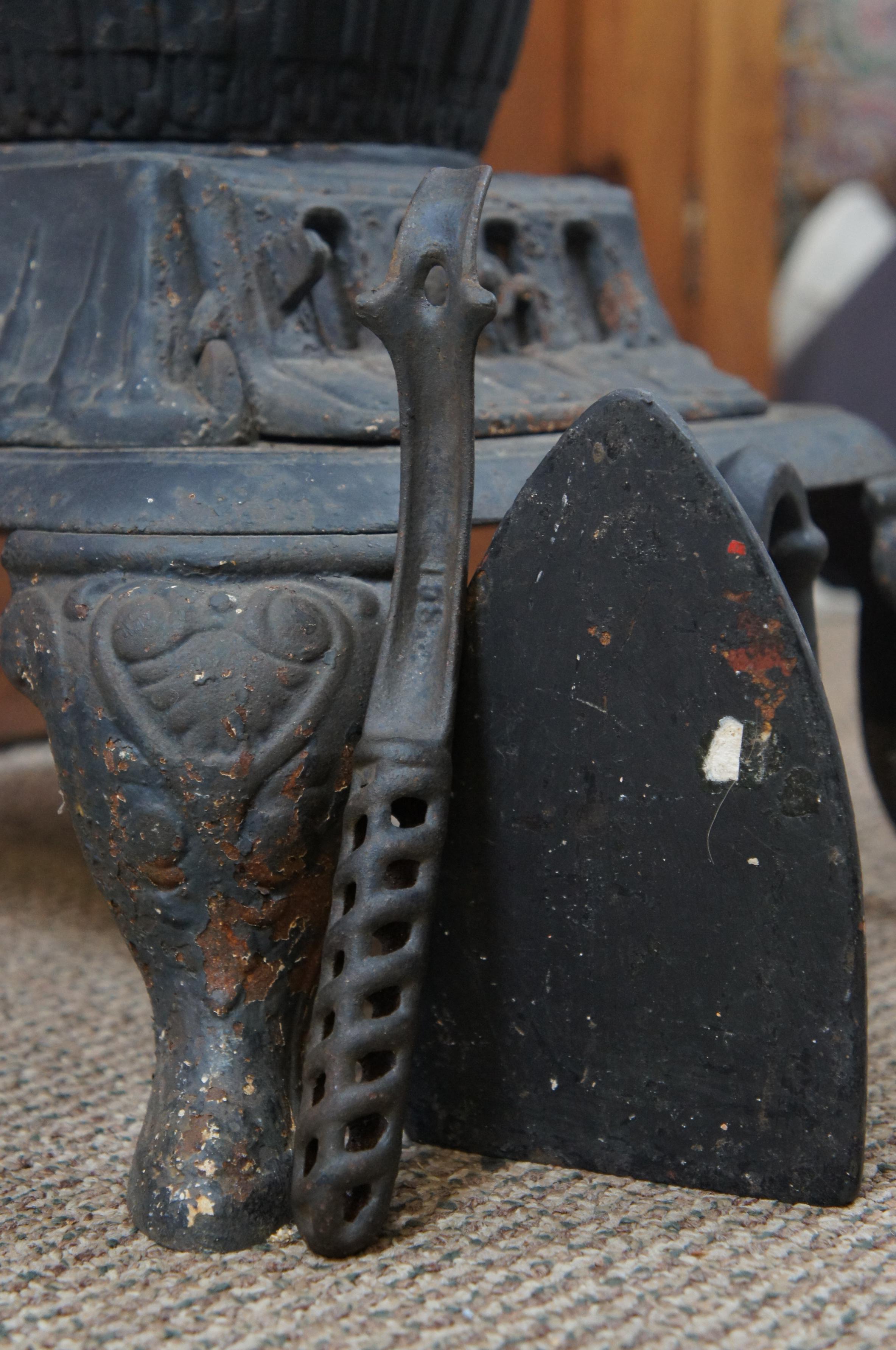 Antique Cast Iron Wood Burning Pot Belly Stove Railroad Sad Iron Stove Hook 4