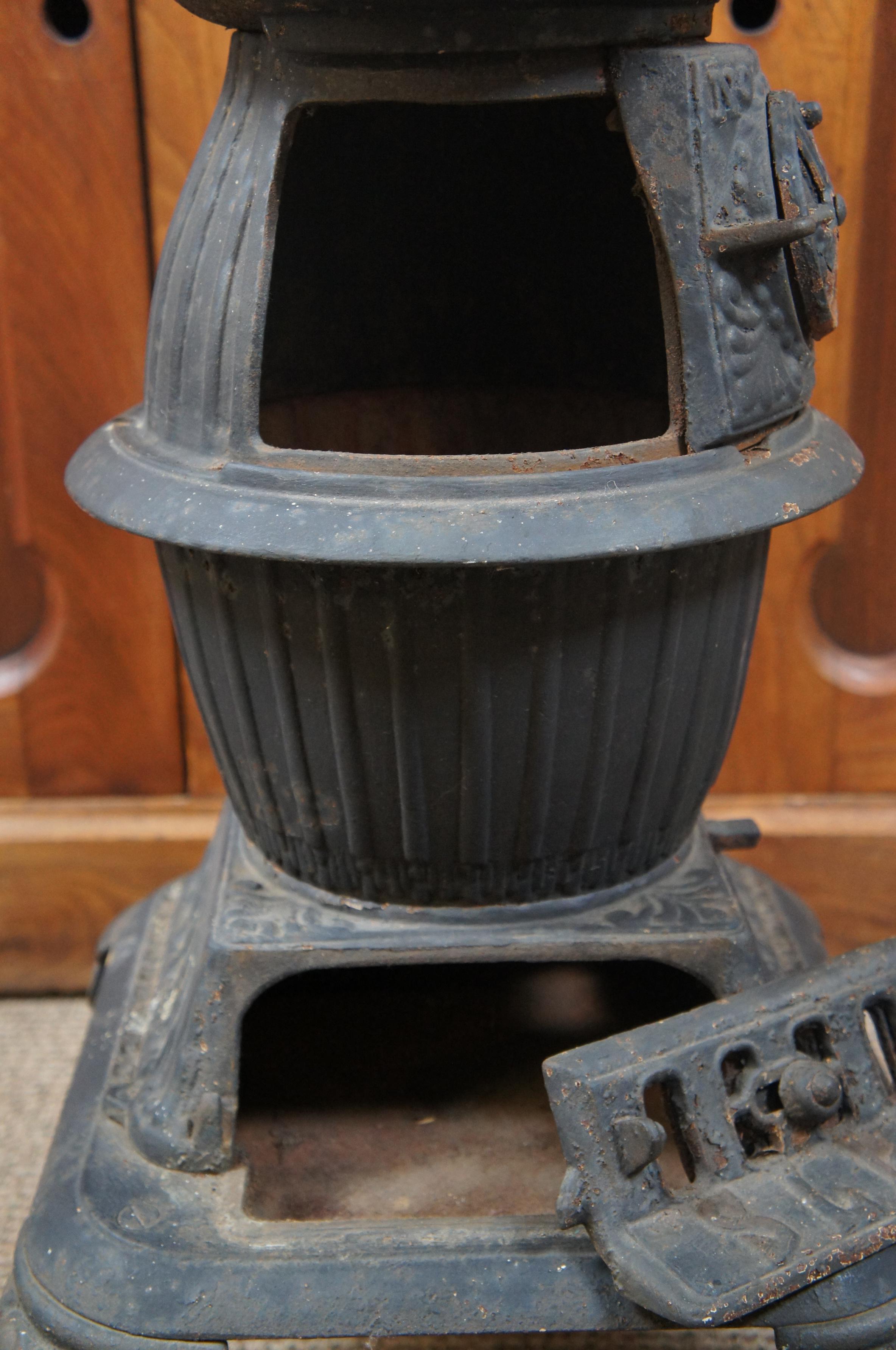 Victorian Antique Cast Iron Wood Burning Pot Belly Stove Railroad Sad Iron Stove Hook
