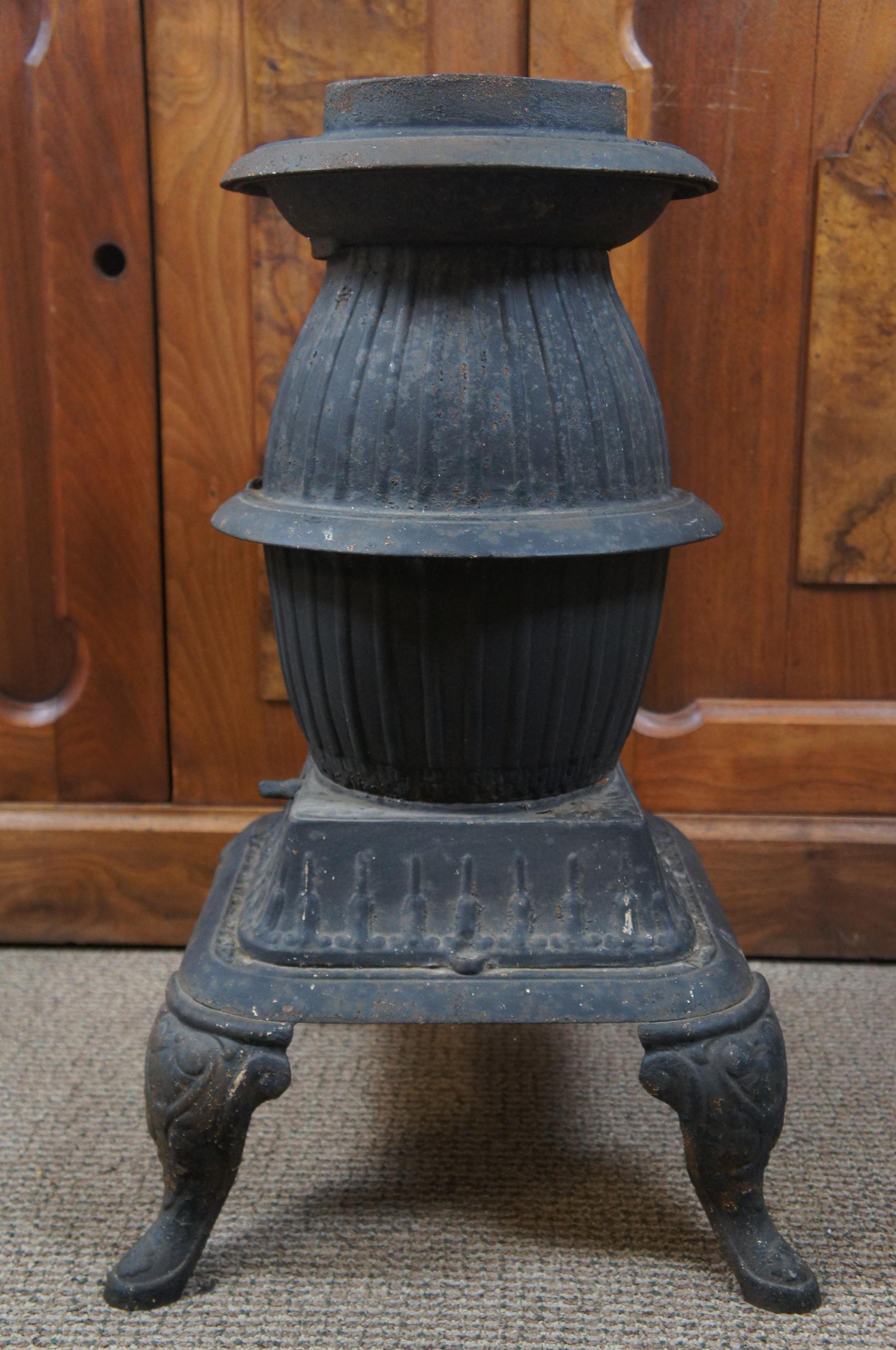 Antique Cast Iron Wood Burning Pot Belly Stove Railroad Sad Iron Stove Hook 1