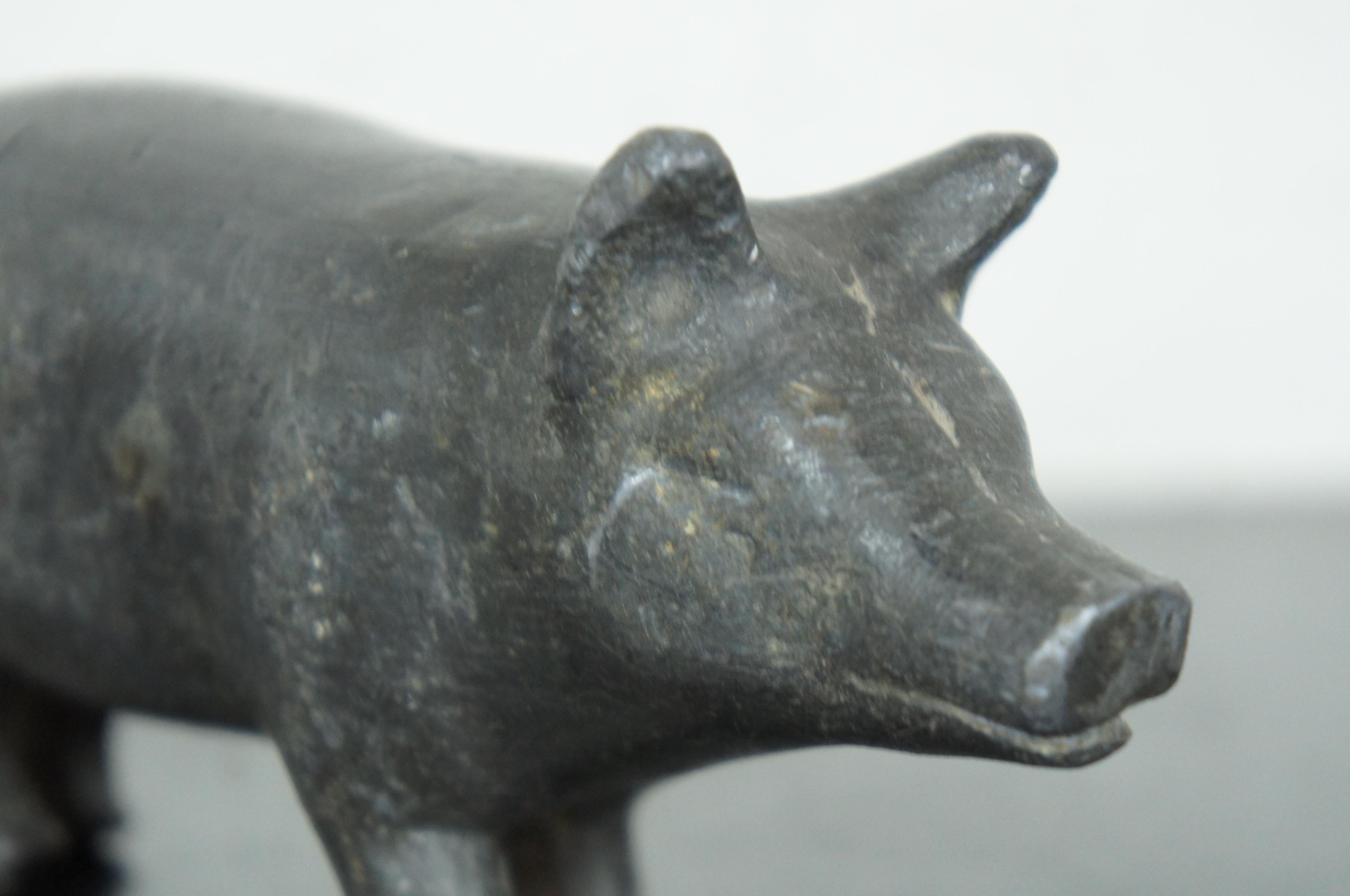 Antique Cast Lead Pig Figurine Paperweight Barnyard Farm Animal Piglet Figural 4