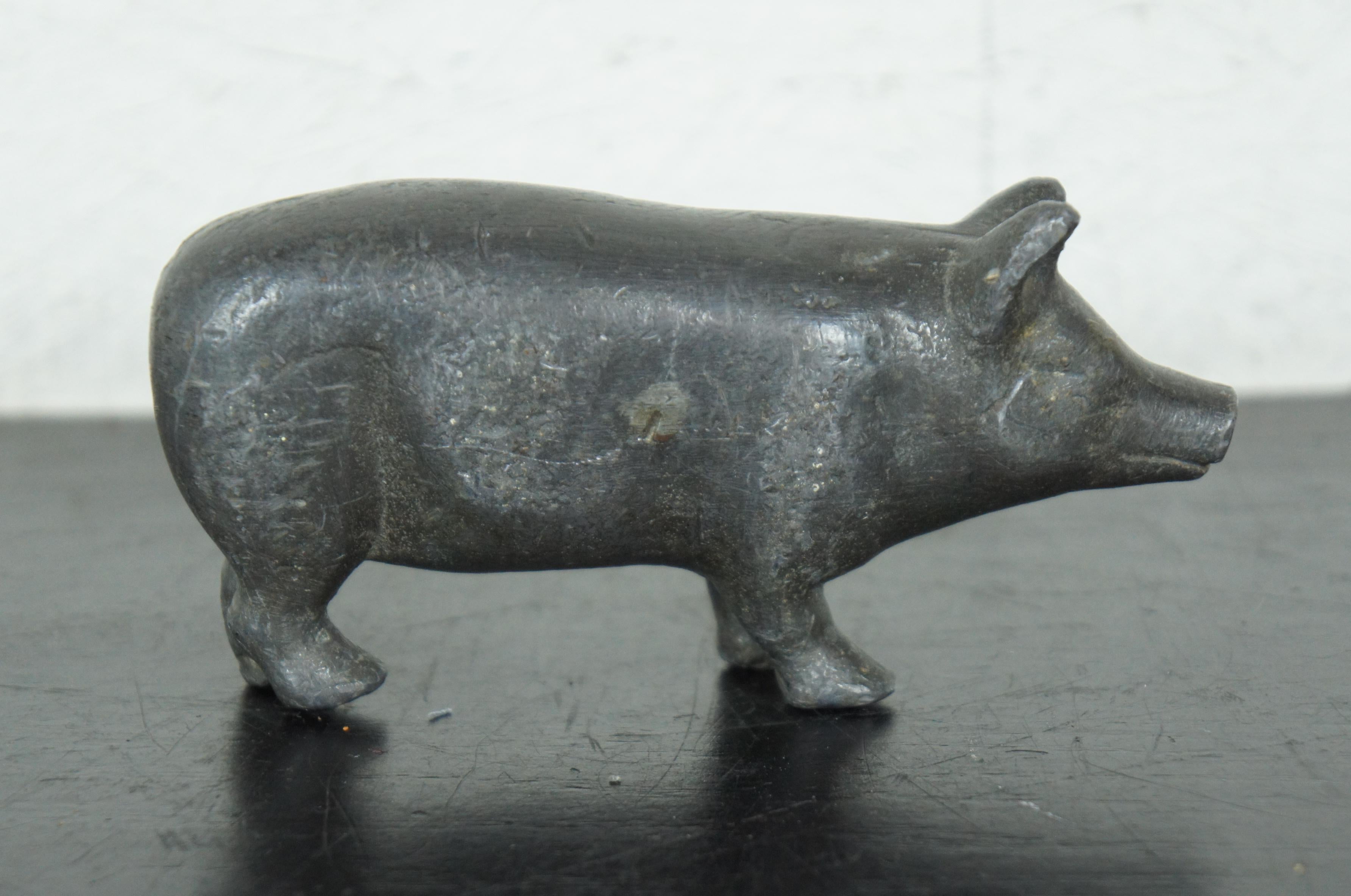 Country Antique Cast Lead Pig Figurine Paperweight Barnyard Farm Animal Piglet Figural