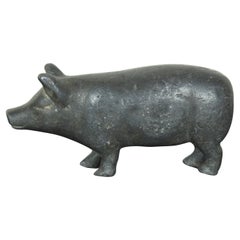 Antique Cast Lead Pig Figurine Paperweight Barnyard Farm Animal Piglet Figural