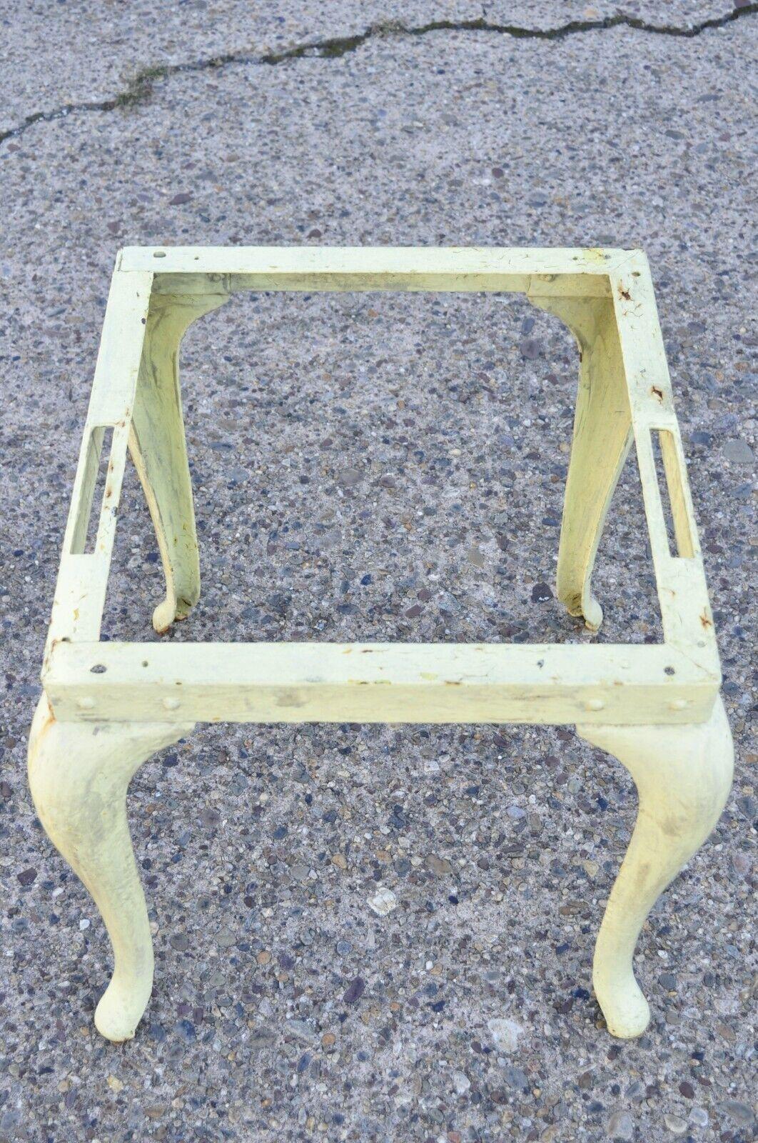 Antique Cast Metal Art Deco Cabriole Leg Yellow Side End Table In Good Condition In Philadelphia, PA