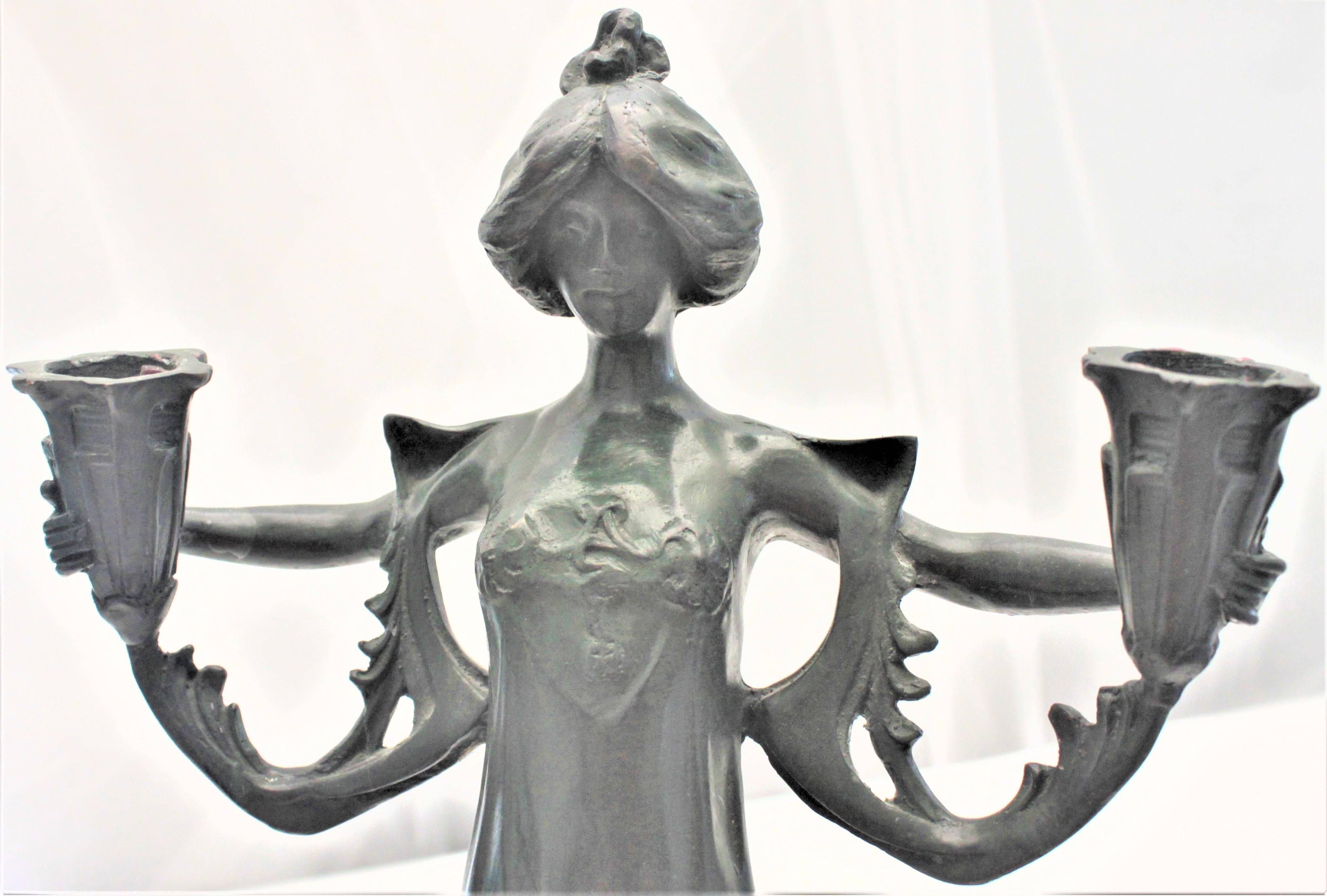 Antique Cast Metal Art Nouveau Figural Candle Holder of a Robed Female 5