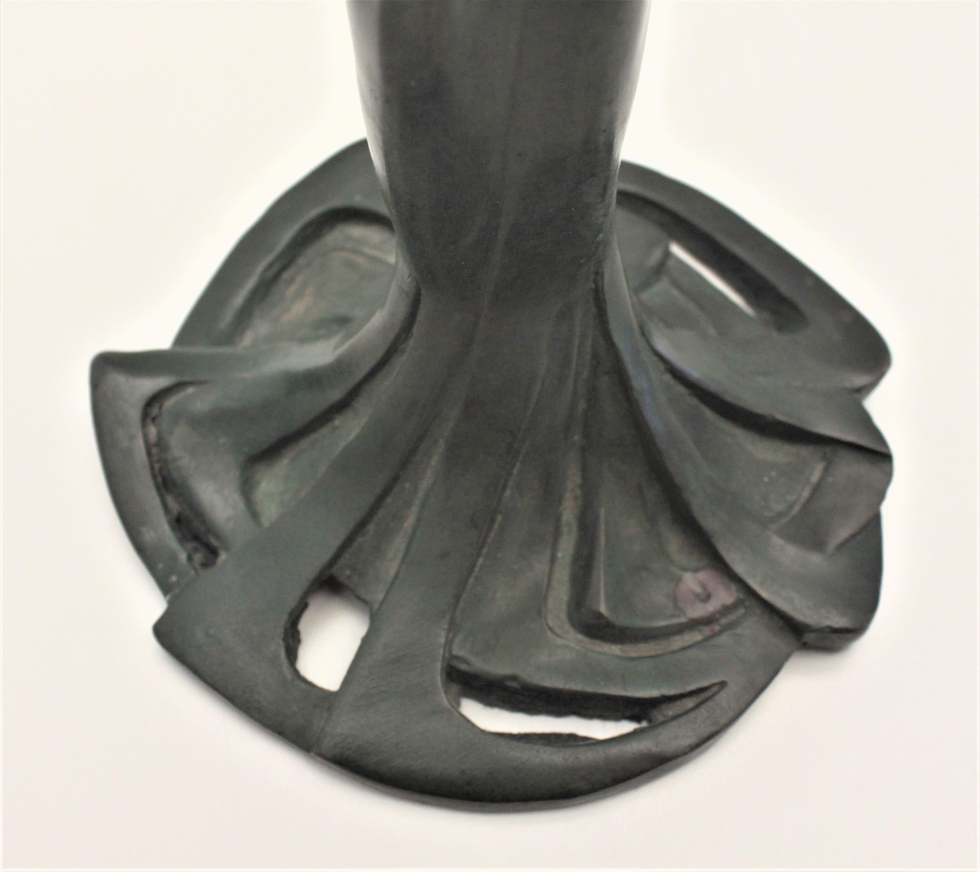 Antique Cast Metal Art Nouveau Figural Candle Holder of a Robed Female 6