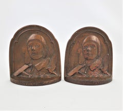 Antique Cast Metal Charles Lindbergh "The Aviator" Commemorative Bookends