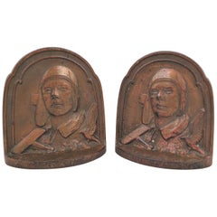 Antique Cast Metal Charles Lindbergh "The Aviator" Commemorative Bookends