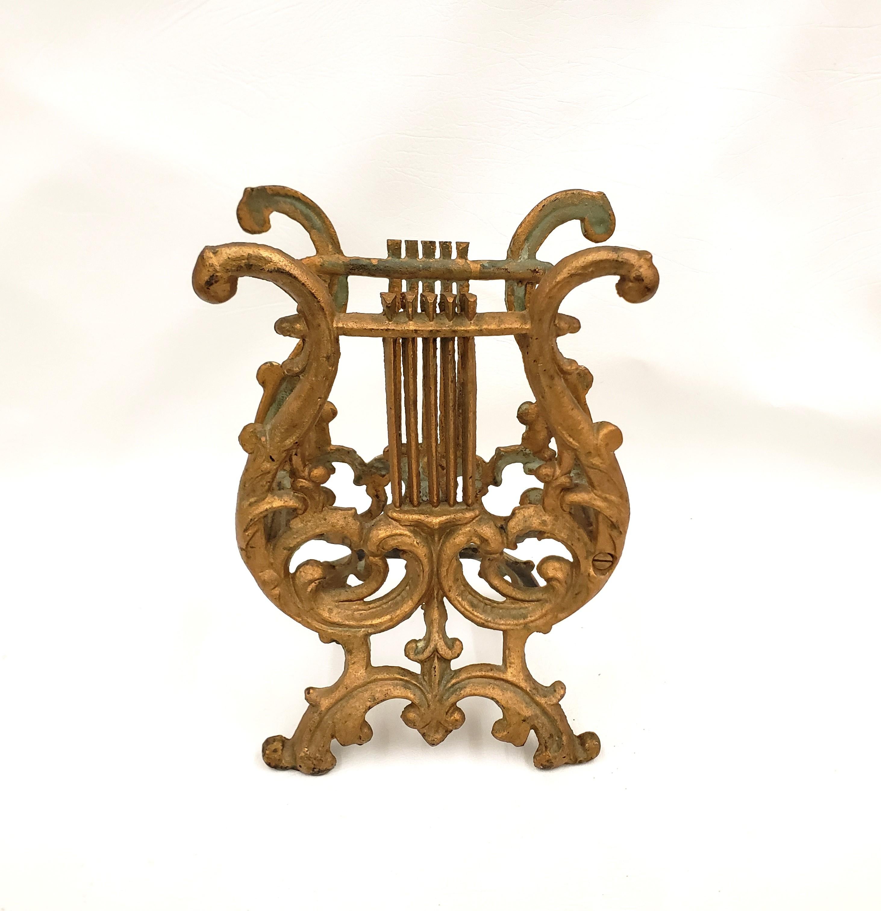 American Antique Cast Metal Figural Lyre Shaped Sheet Music or Book Stand For Sale