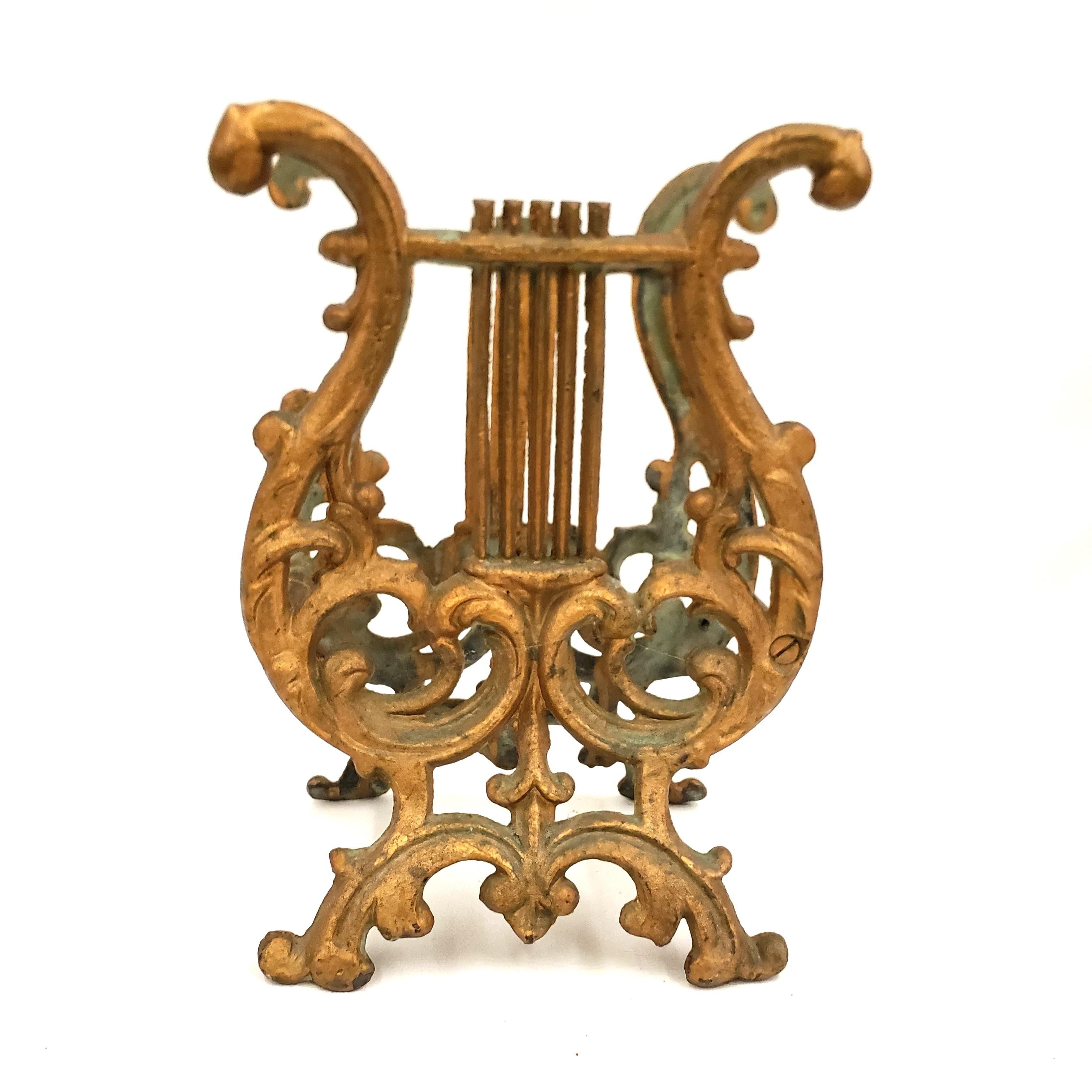 20th Century Antique Cast Metal Figural Lyre Shaped Sheet Music or Book Stand For Sale