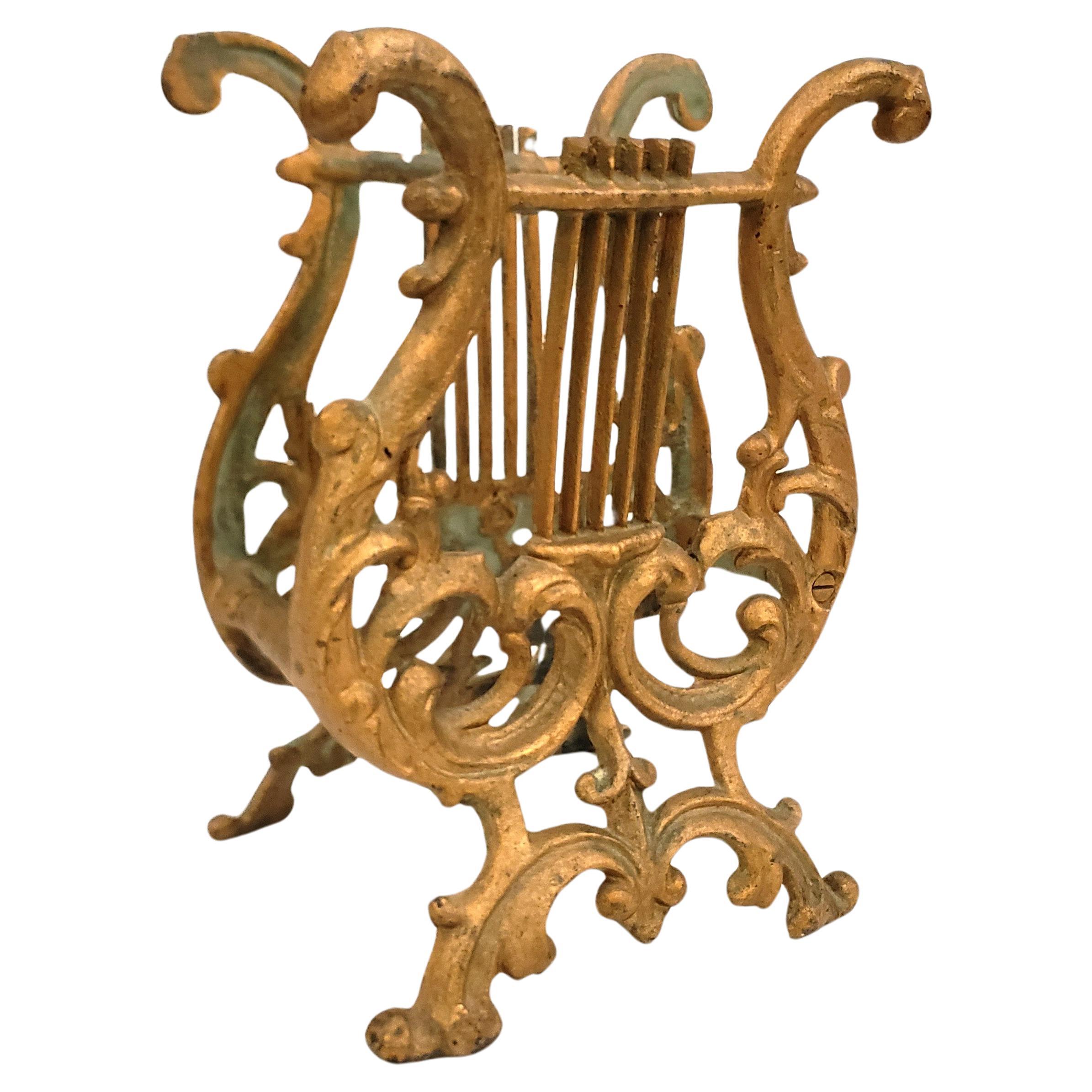 Antique Cast Metal Figural Lyre Shaped Sheet Music or Book Stand For Sale
