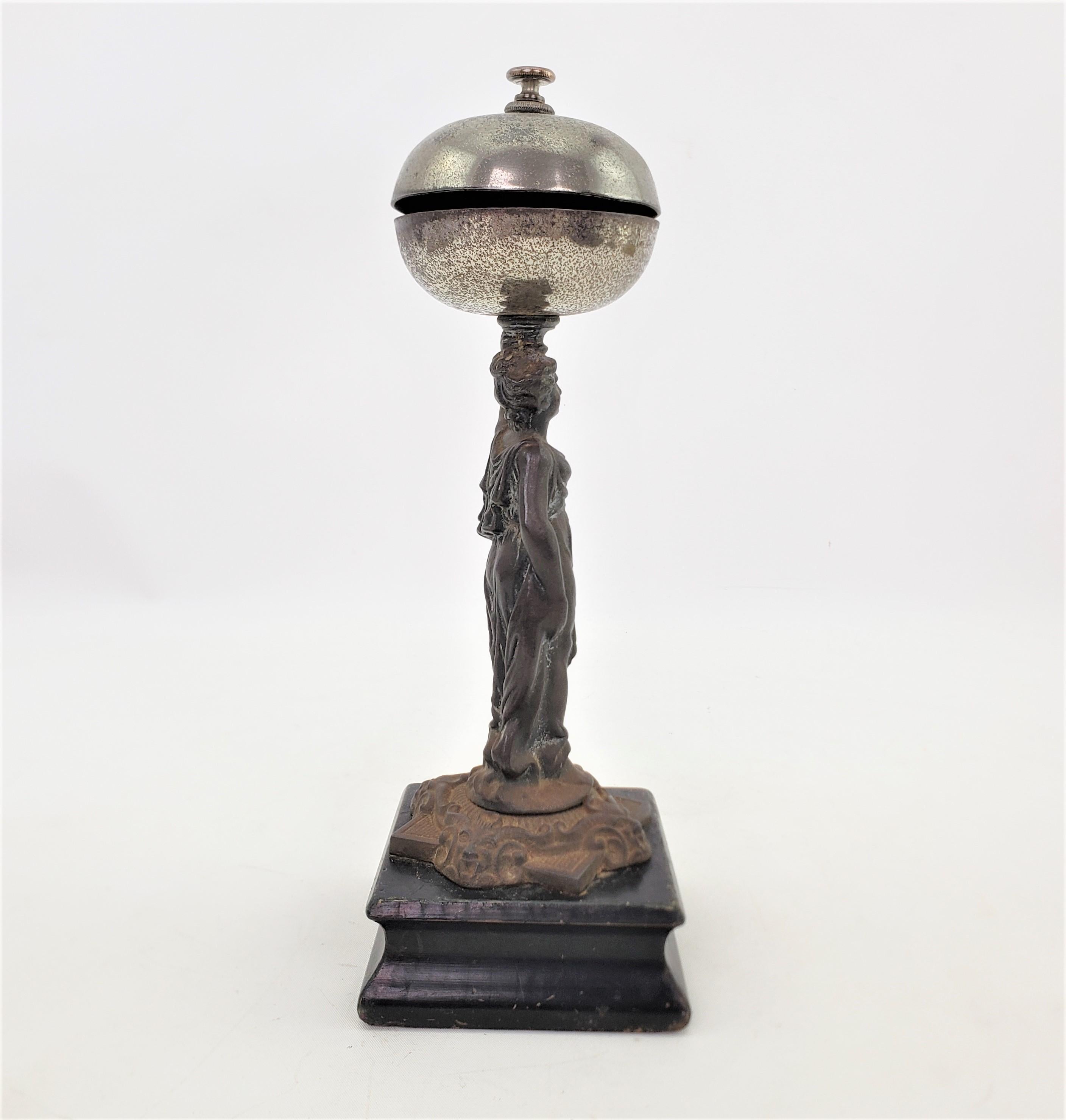 Edwardian Antique Cast Metal Figural & Mechanical Robed Woman Dinner or Service Bell For Sale