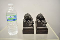 Antique Cast Metal French Renaissance Style Lucerne Lion Bookends, a Pair