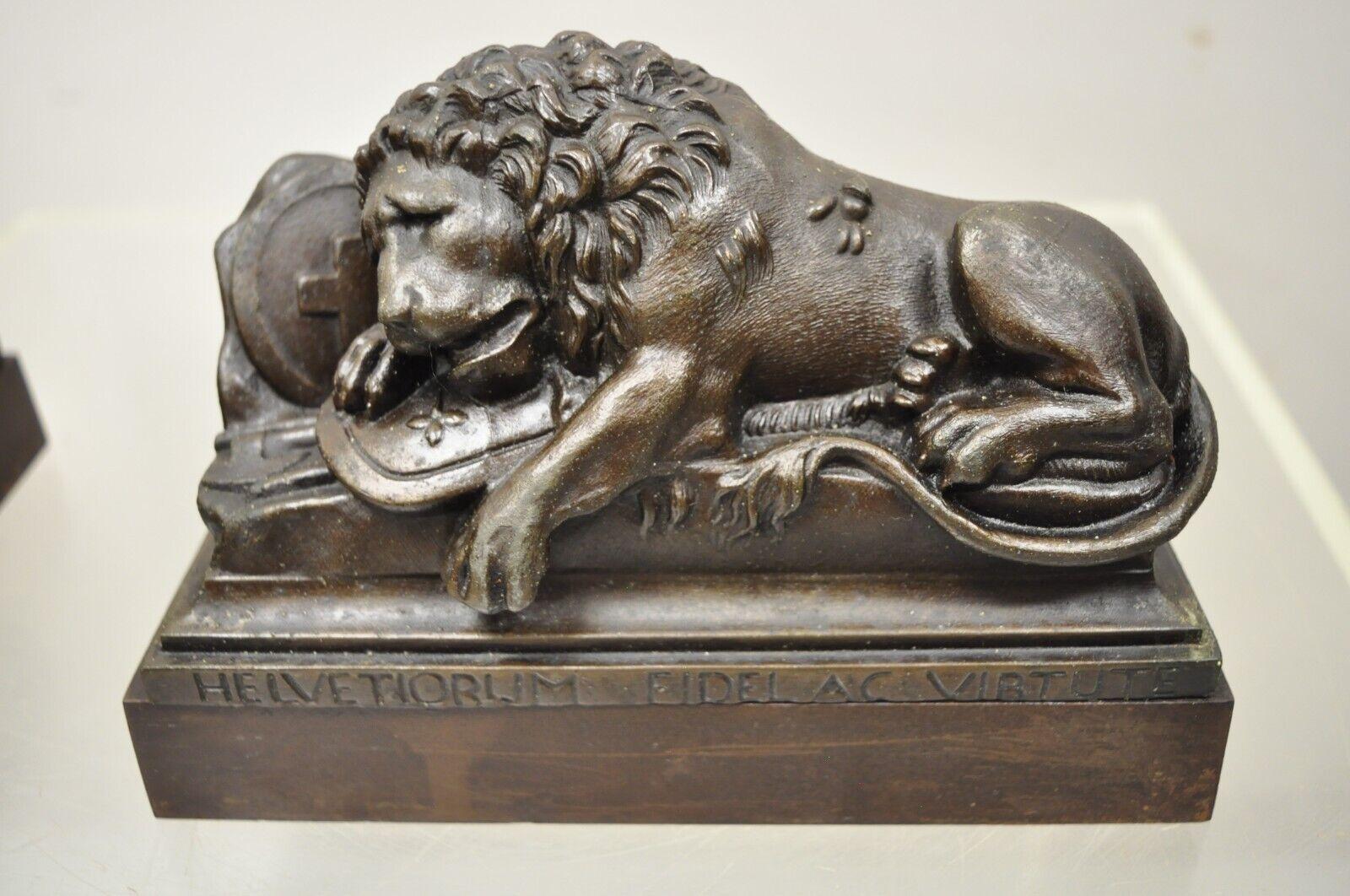 20th Century Antique Cast Metal French Renaissance Style Lucerne Lion Bookends, a Pair
