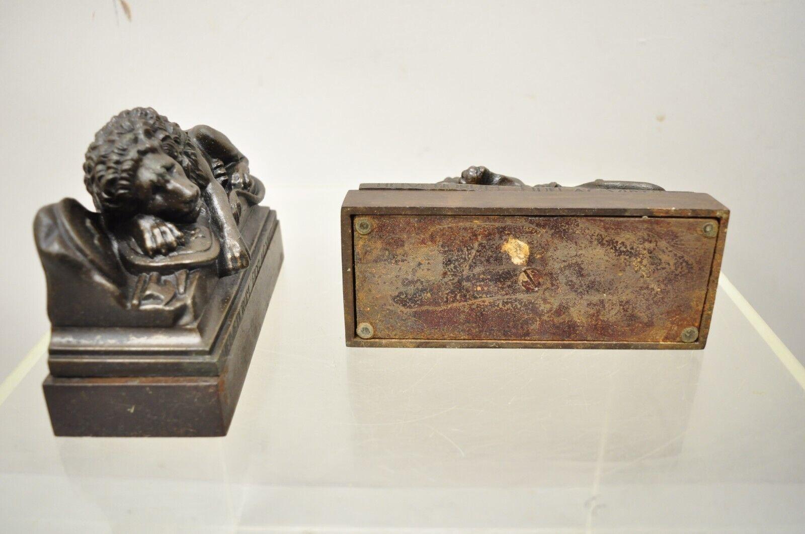Antique Cast Metal French Renaissance Style Lucerne Lion Bookends, a Pair 2