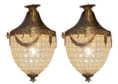Antique Cast Metal Regency Acorn Basket Chandeliers, 20th Century