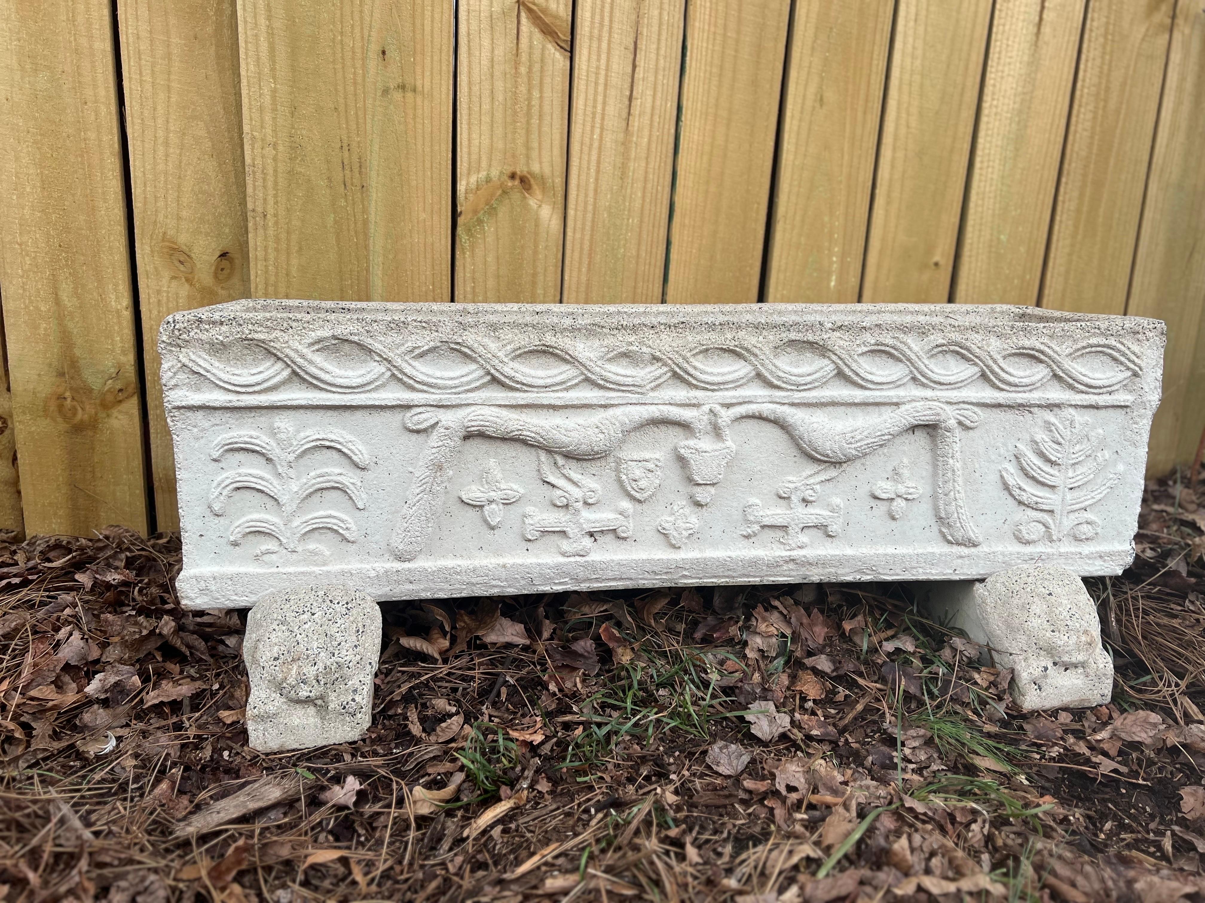 French Provincial Antique Cast Rectangular Carved Trough Planter on Lion Feet For Sale