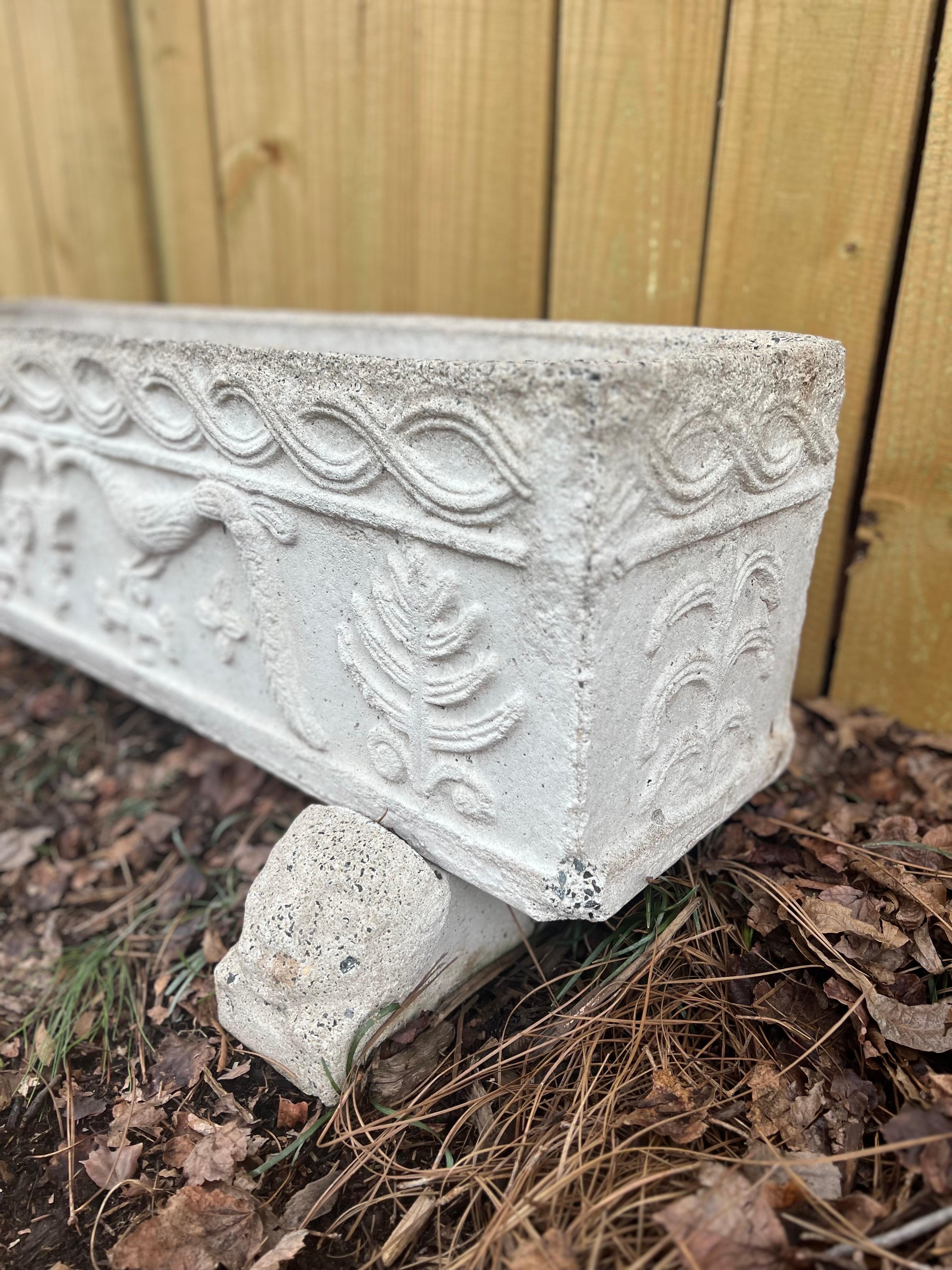 Antique Cast Rectangular Carved Trough Planter on Lion Feet In Good Condition For Sale In Los Angeles, CA