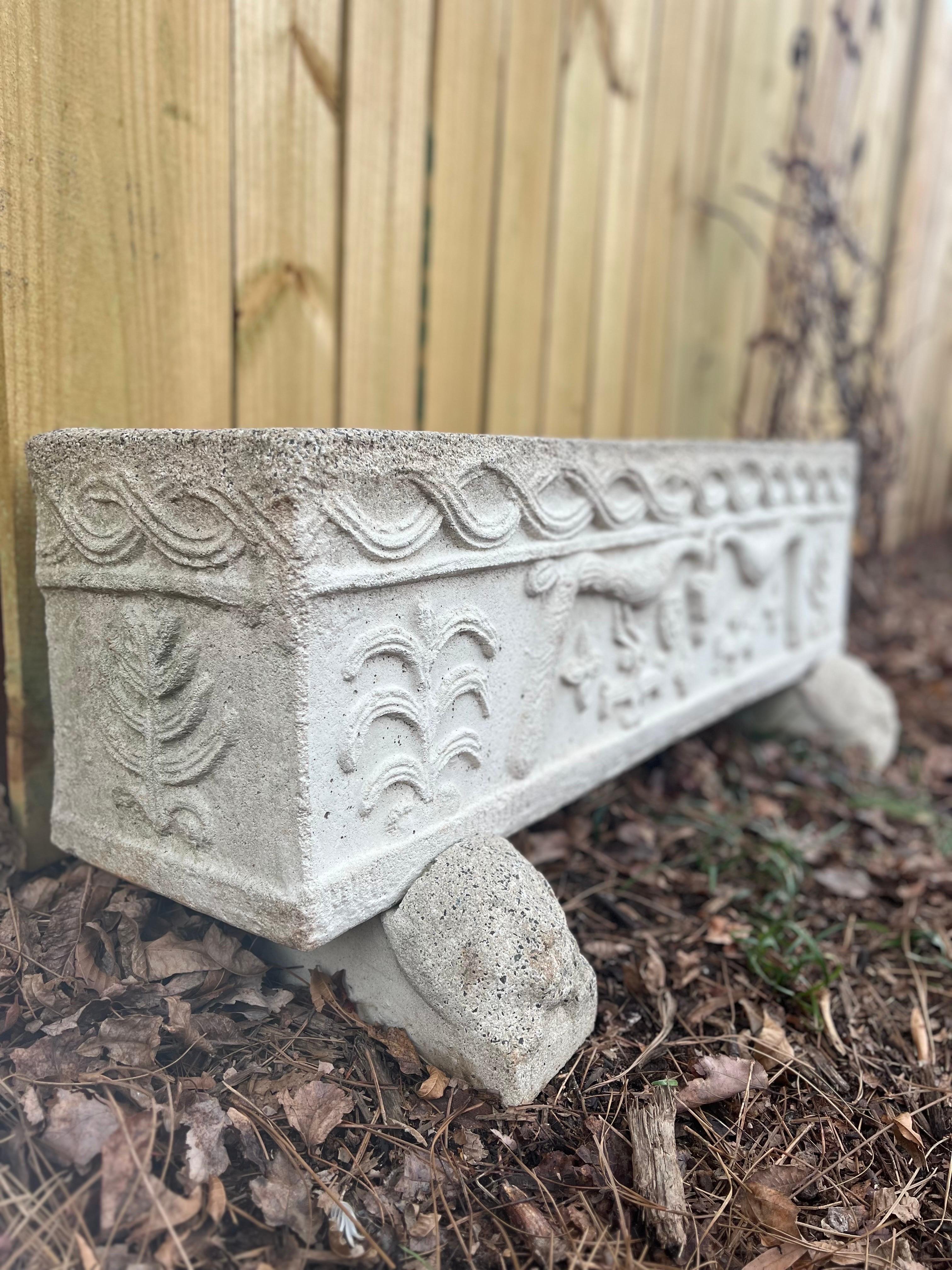 20th Century Antique Cast Rectangular Carved Trough Planter on Lion Feet For Sale