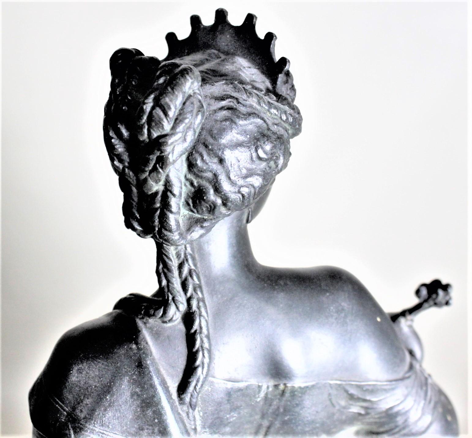 Antique Cast Spelter Neoclassical Woman with a Peacock Sculpture on Marble Base For Sale 2