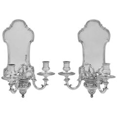 Antique Cast Sterling Silver Pair of Wall Sconces, Queen Anne Style, from 1912
