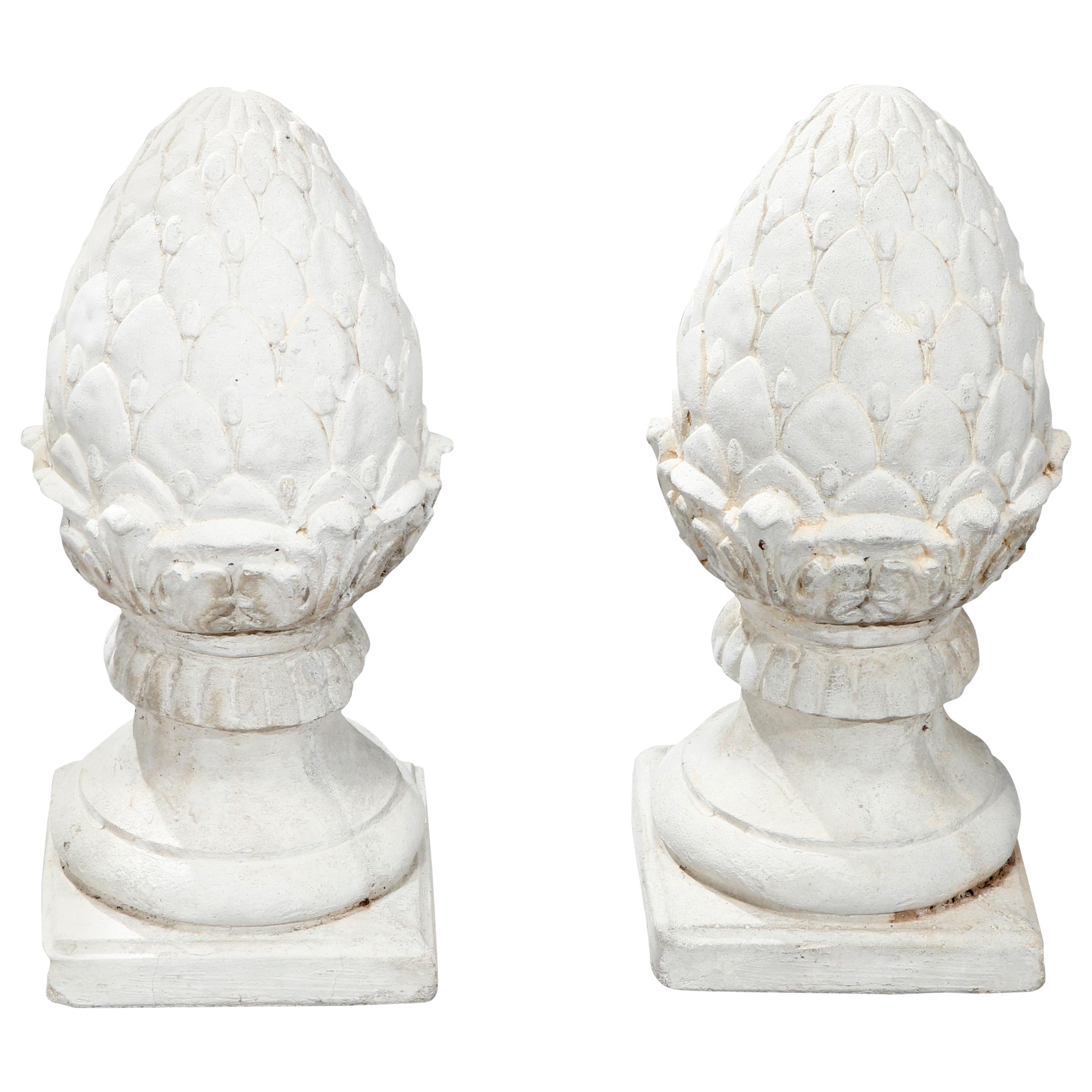 Antique Cast Stone Acorn Form Finial Garden Ornaments, 20th Century