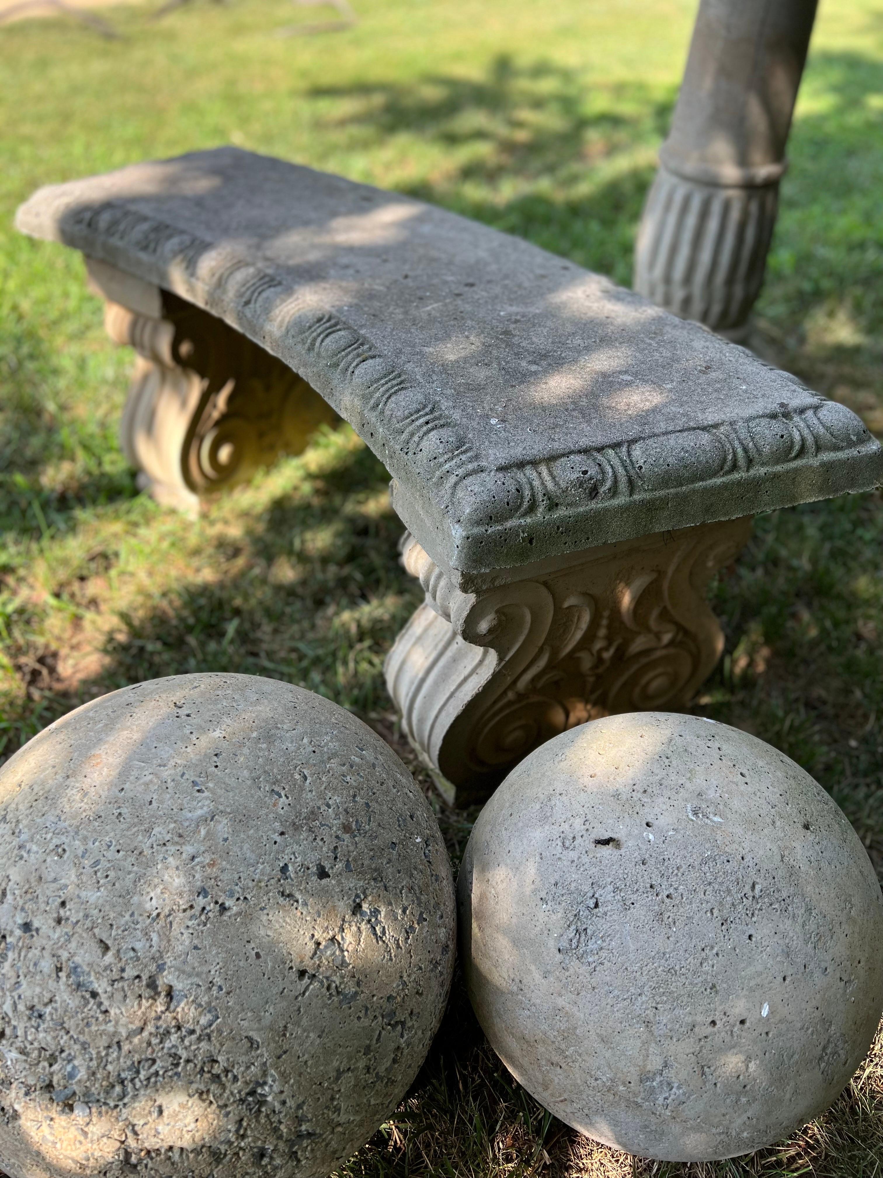 Antique Cast Stone Bench on Pedestals In Good Condition For Sale In Los Angeles, CA