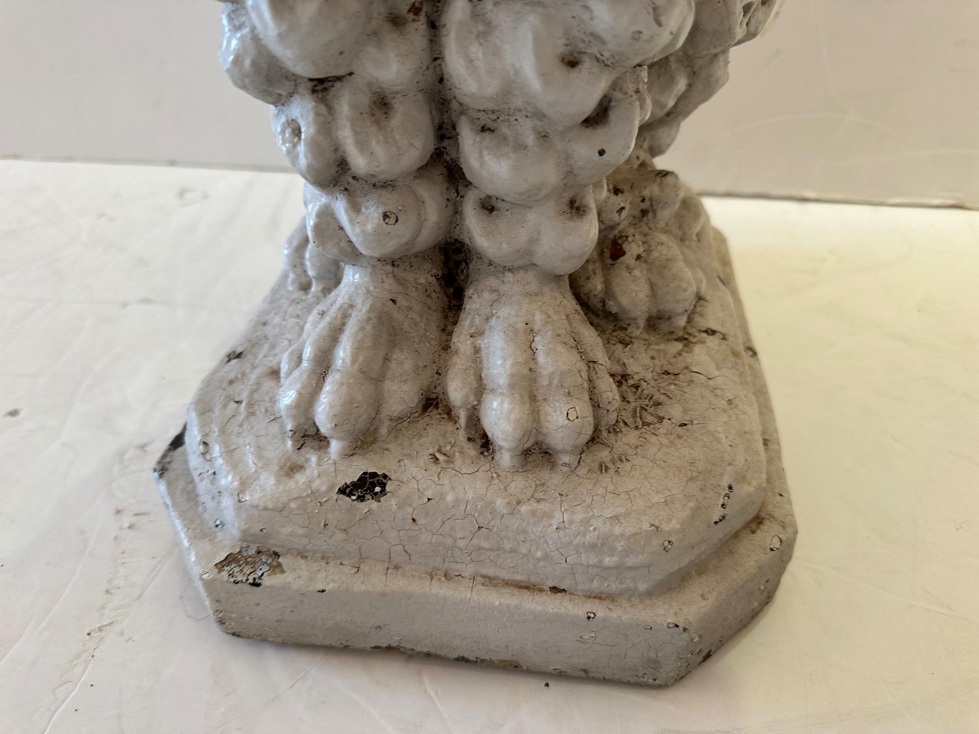Antique Cast Stone Cement White Poodle Sculpture In Distressed Condition For Sale In Hopewell, NJ