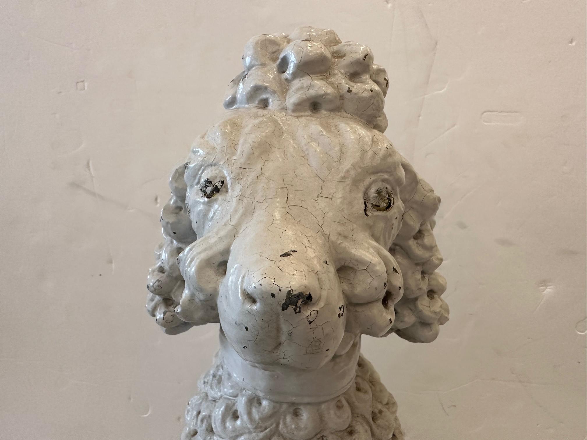 Antique Cast Stone Cement White Poodle Sculpture For Sale 1