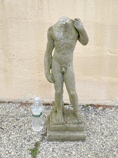 Escultura de David desnudo para jardín, pequeña y antigua, de hormigón fundido de 24 pulgadas