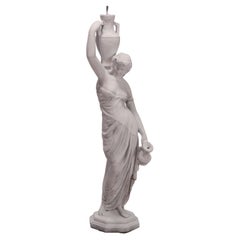 Antique Cast Stone Garden Fountain Figure of a Classical Woman with Vessel c1920