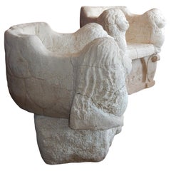 Antique Cast Stone Garden Lion Throne Chairs
