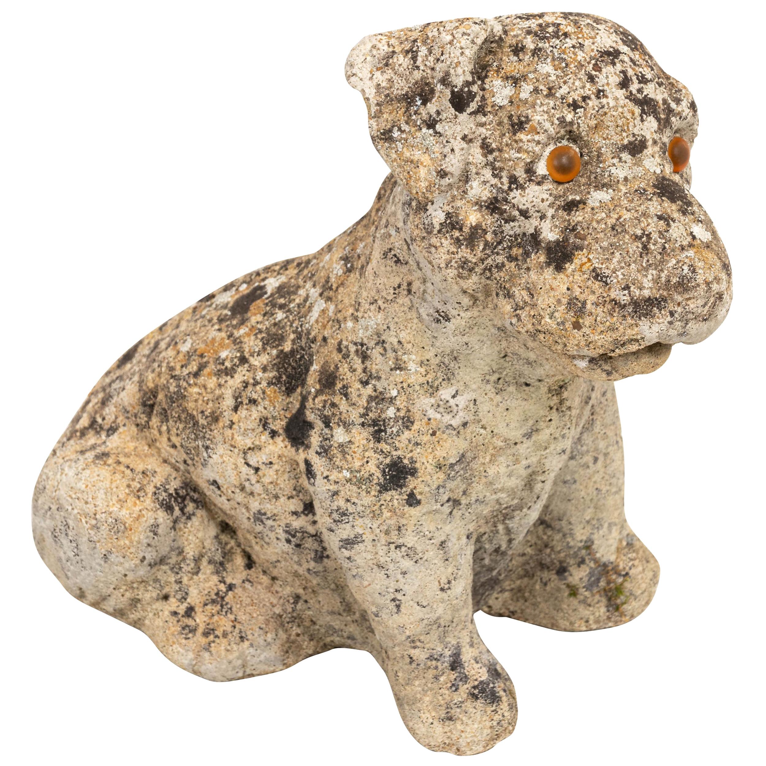 Antique Cast Stone Puppy Garden Ornament