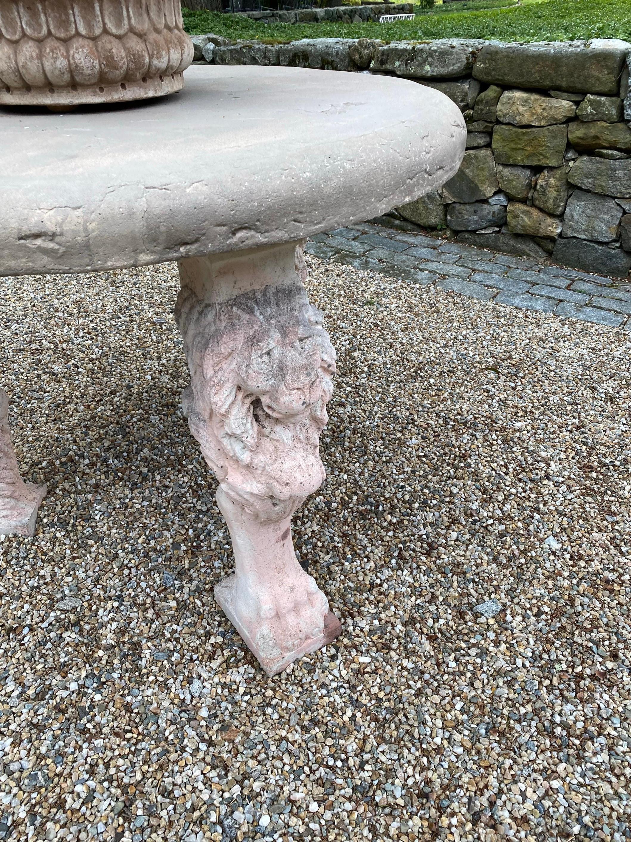 Antique Cast Stone Table with 3 Lion Figured Legs For Sale 4