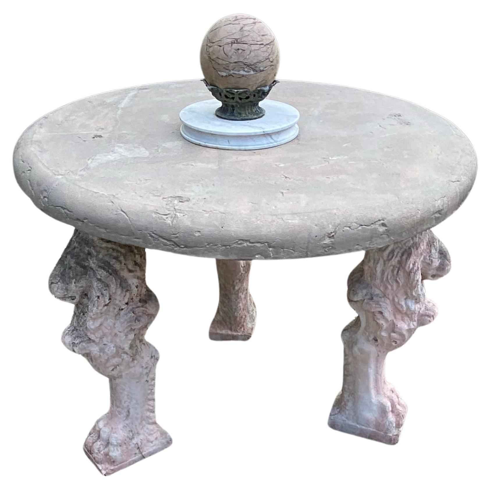 Antique Cast Stone Table with 3 Lion Figured Legs For Sale 12