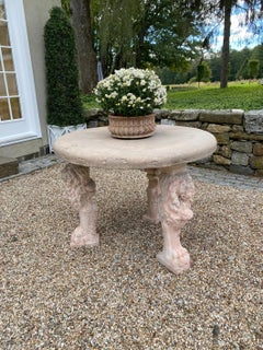 Antique Cast Stone Table with 3 Lion Figured Legs