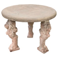 Antique Cast Stone Table with 3 Lion Figured Legs