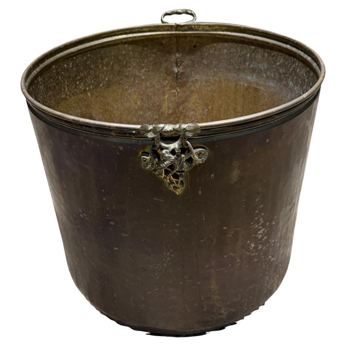Antique Castilian Imports Brass Bucket Jardinière Planter Basket