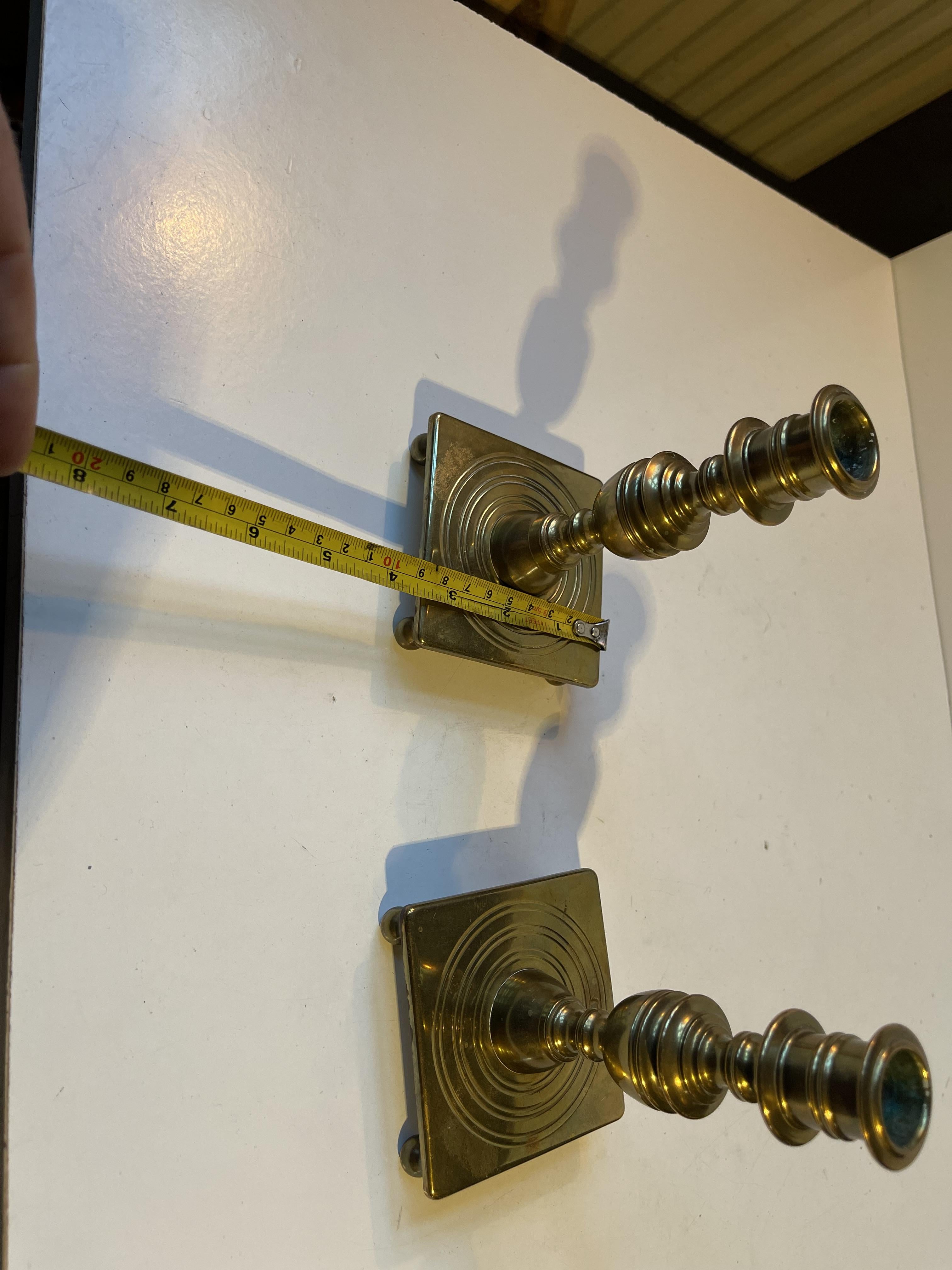 Antique Castle Candlesticks in Brass, Danish Baroque Revival Style c. 1920 For Sale 6