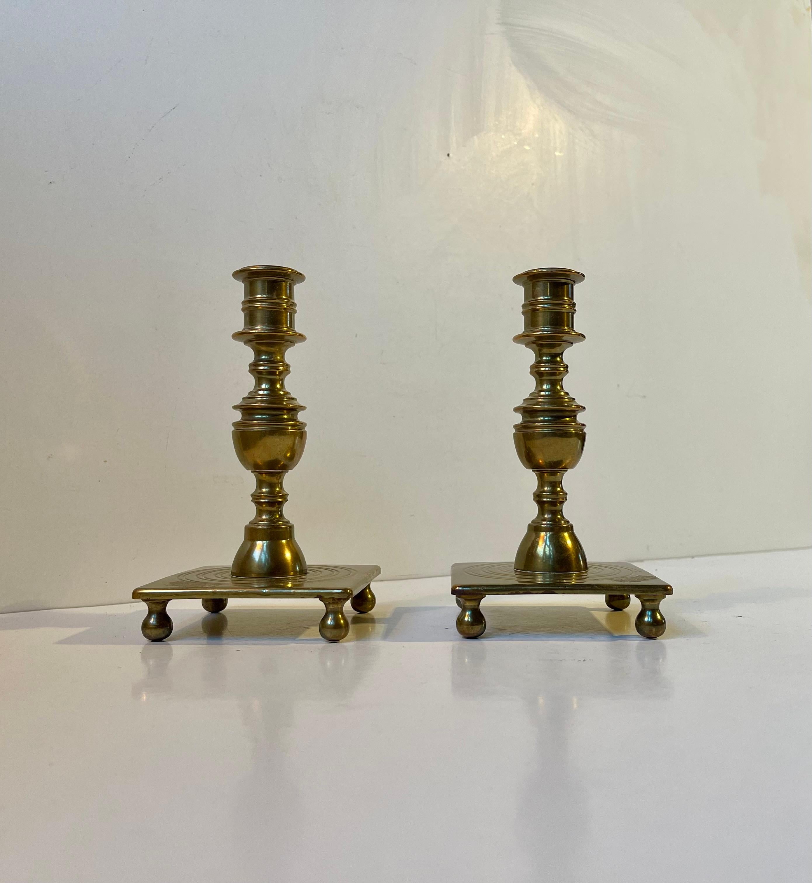 Antique Castle Candlesticks in Brass, Danish Baroque Revival Style c. 1920 In Good Condition For Sale In Esbjerg, DK