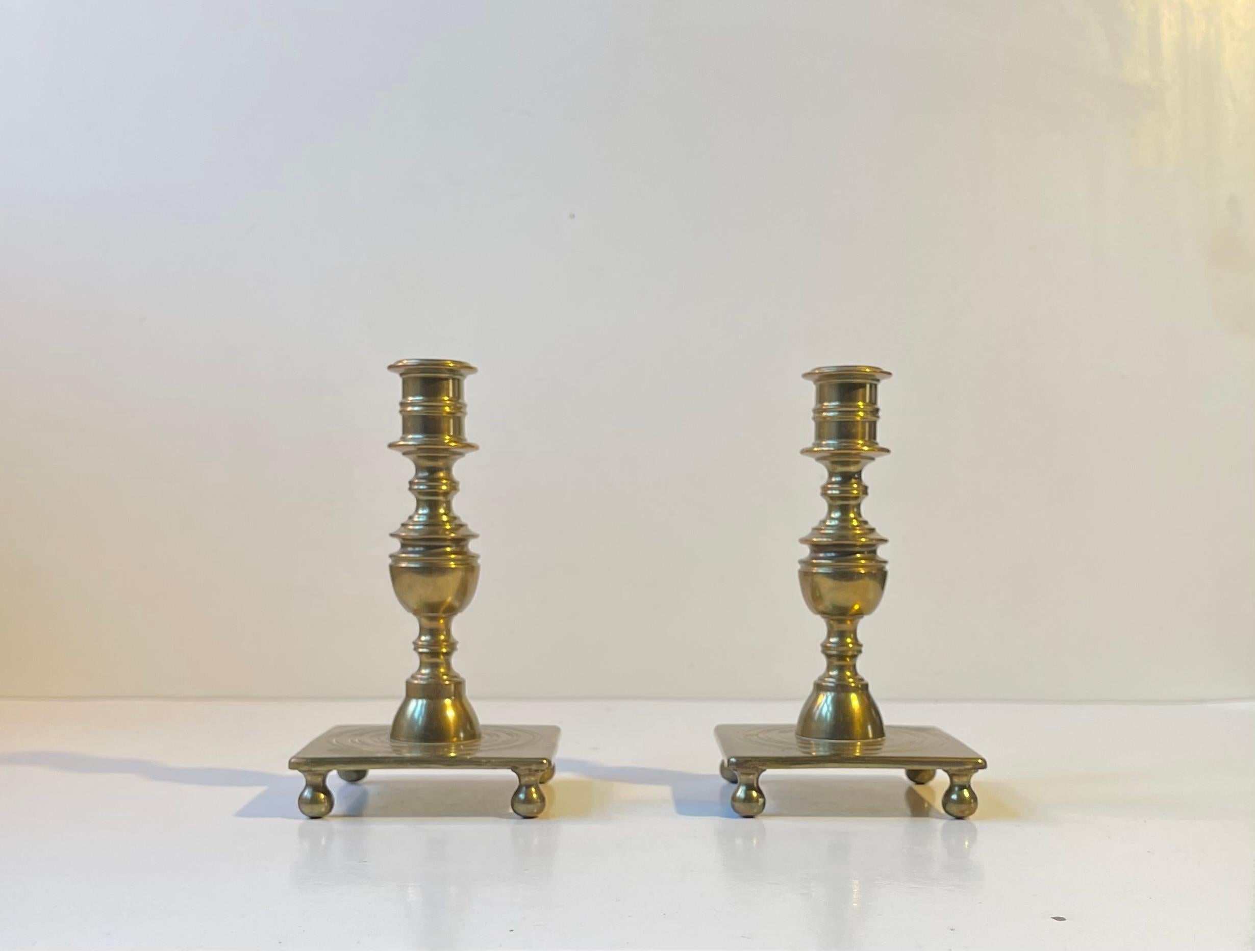 Antique Castle Candlesticks in Brass, Danish Baroque Revival Style c. 1920 For Sale 1
