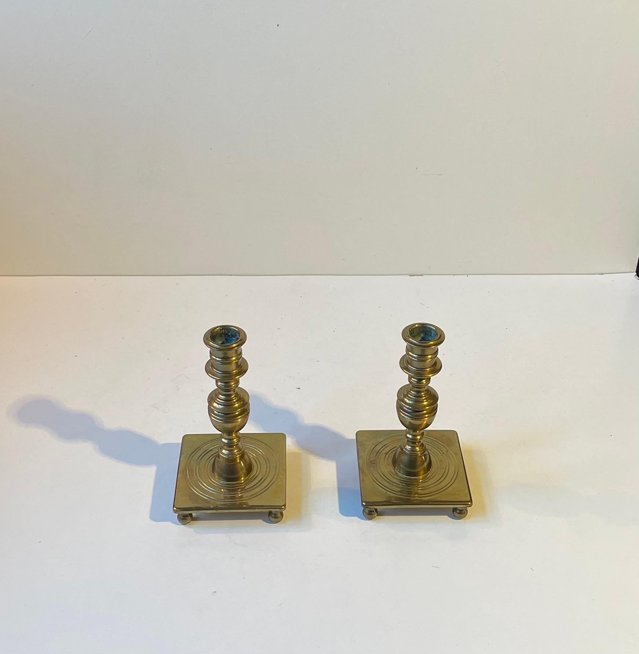 Antique Castle Candlesticks in Brass, Danish Baroque Revival Style c. 1920 For Sale 2