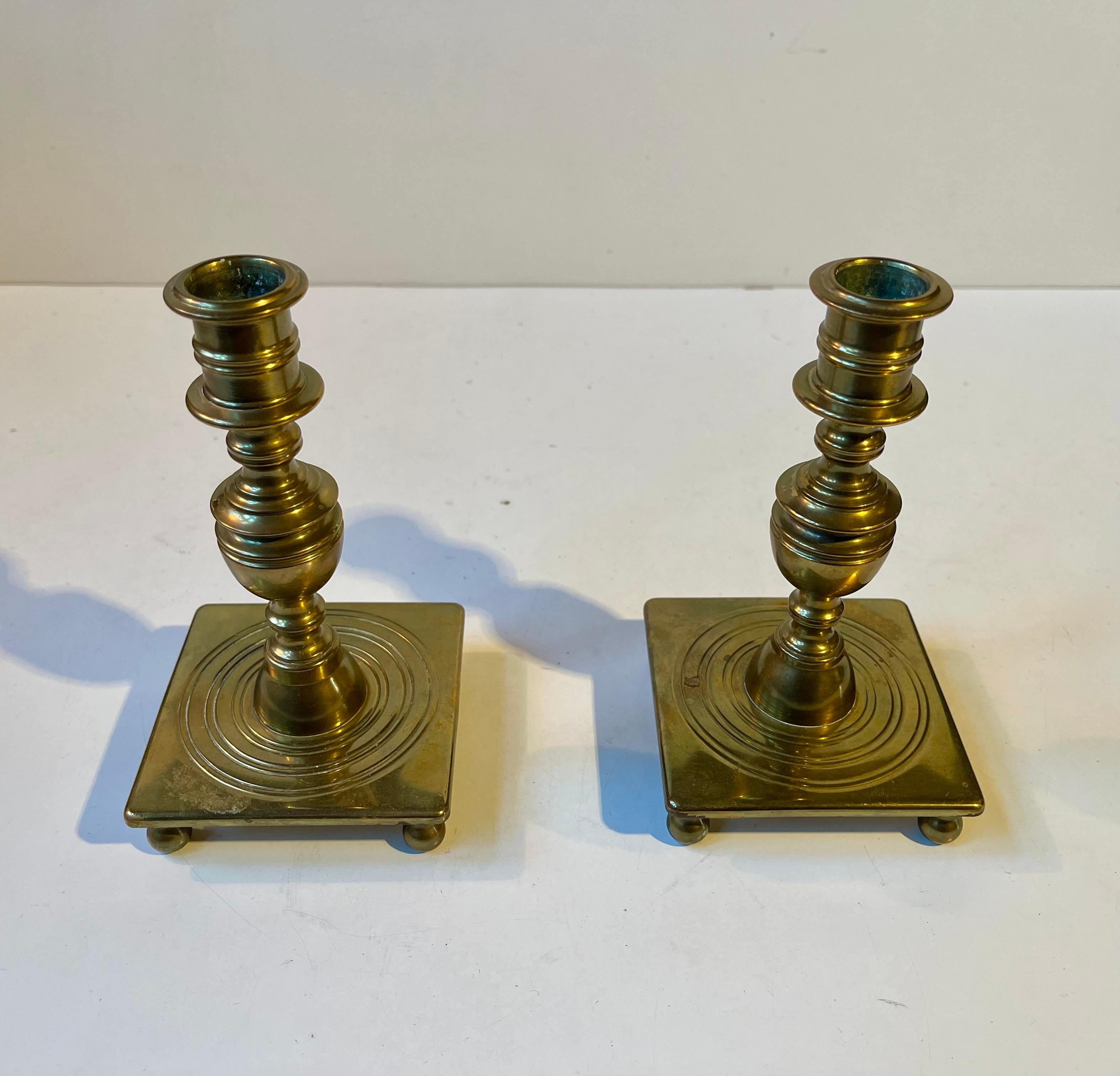 Antique Castle Candlesticks in Brass, Danish Baroque Revival Style c. 1920 For Sale 3