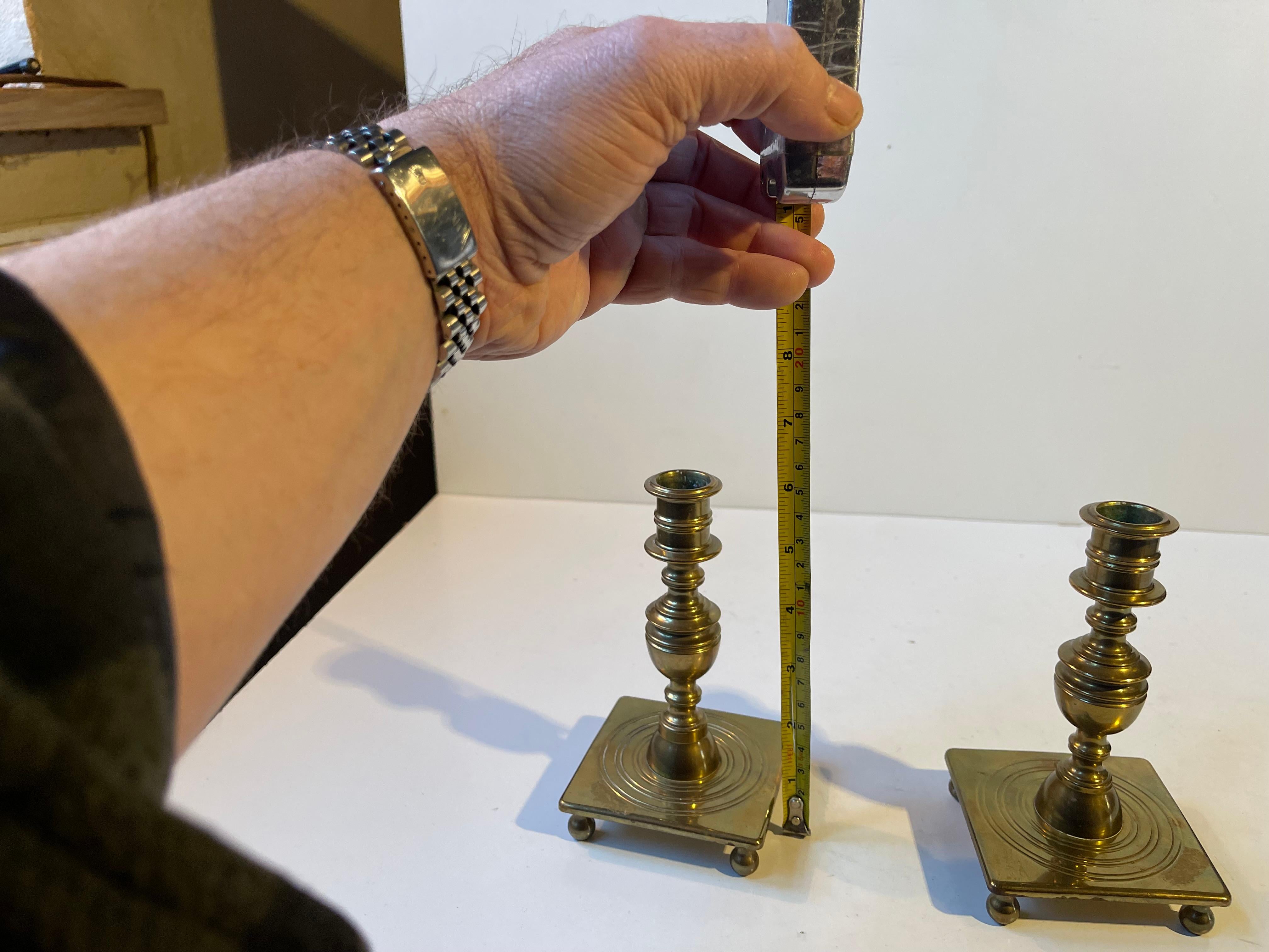 Antique Castle Candlesticks in Brass, Danish Baroque Revival Style c. 1920 For Sale 5